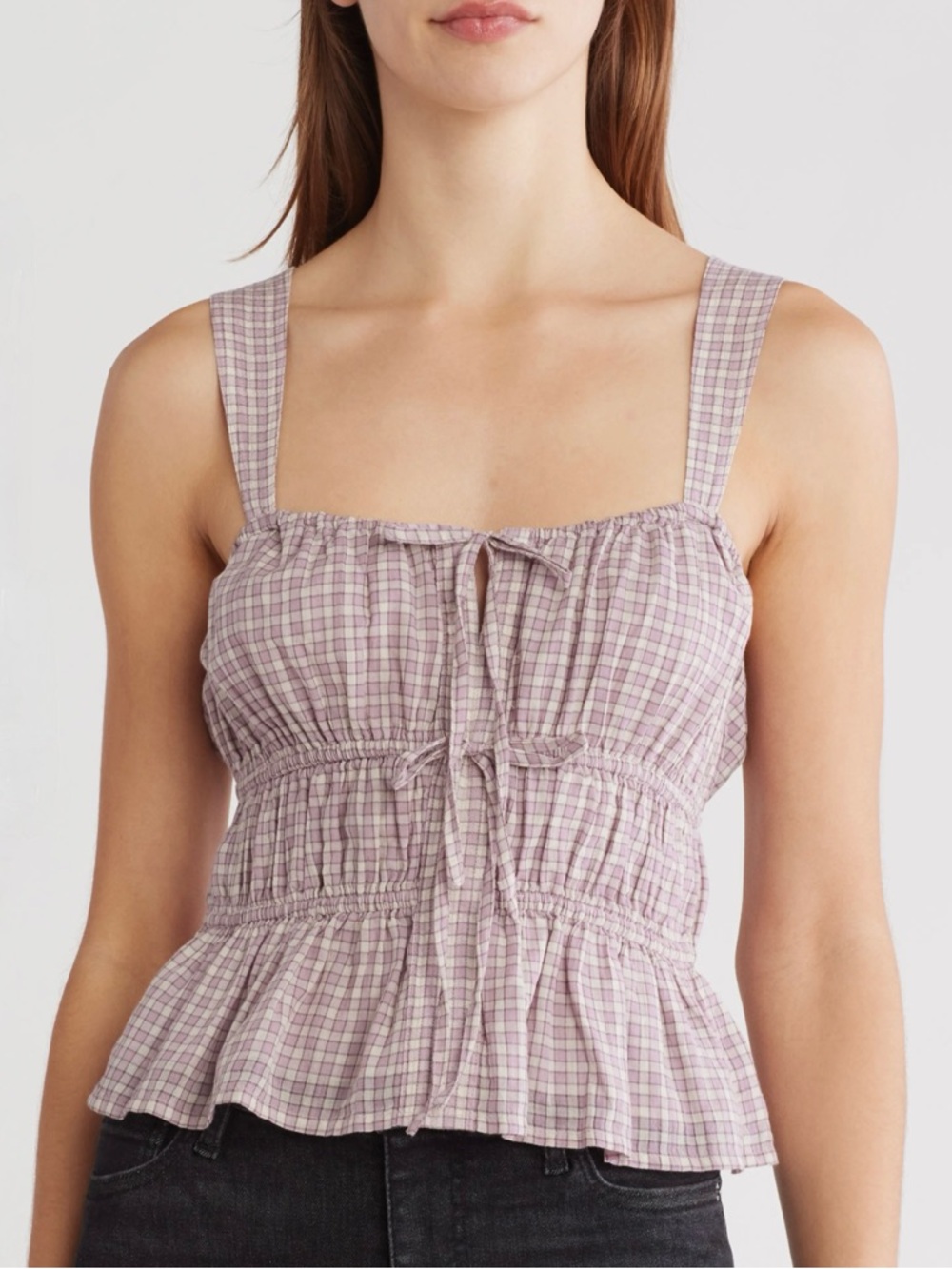 Lucky Brand Ruffled Hem Plaid Top
